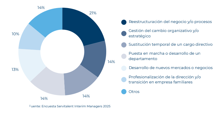 Tipologías de misiones realizadas por los interim managers en 2024 según datos de Servitalent