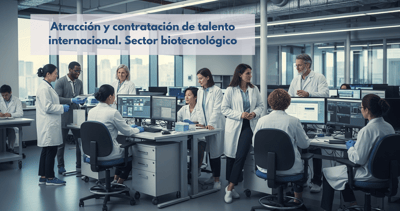 Grupo de diferentes profesionales del sector biotecnólogo trabajando juntos en un laboratorio.