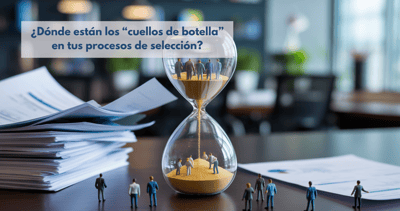 lustración que muestra un embudo de reclutamiento o un diagrama de flujo con una sección estrecha resaltada como 