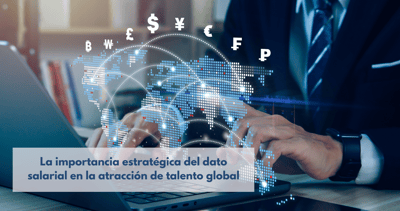 La imagen muestra una interfaz digital con gráficos y datos visuales sobre tendencias salariales globales, incluyendo comparativas de remuneración y costes de vida por país. Ilustra la complejidad de la gestión de talento internacional y la importancia del análisis de datos para la toma de decisiones estratégicas en Recursos Humanos y la atracción de profesionales de alto potencial en mercados diversos.