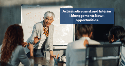 Senior executive leading a meeting, representing the continuity of professional life after retirement thanks to Interim Management.