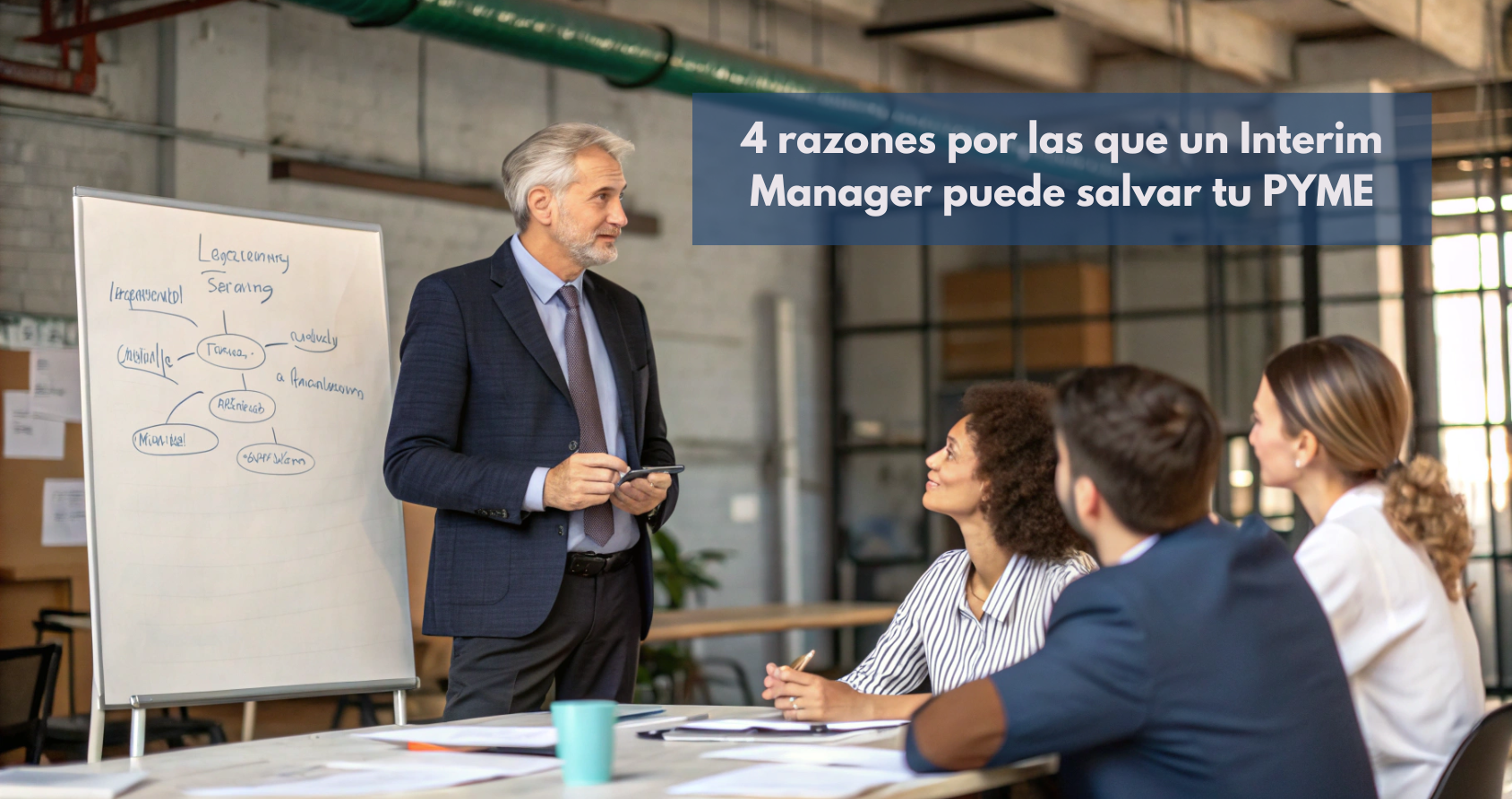 Directivo asesorando a una pequeña empresa industrial en crecimiento, representando el servicio de Interim Management
