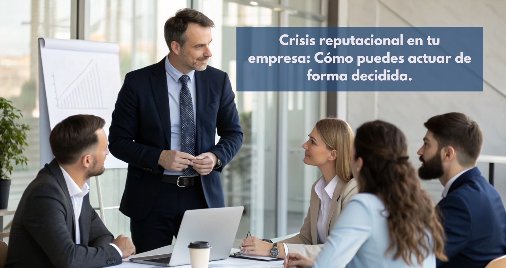 Un Interim Manager experto guiando a una empresa a través de una crisis reputacional, simbolizando la estabilidad y la dirección en momentos de incertidumbre.