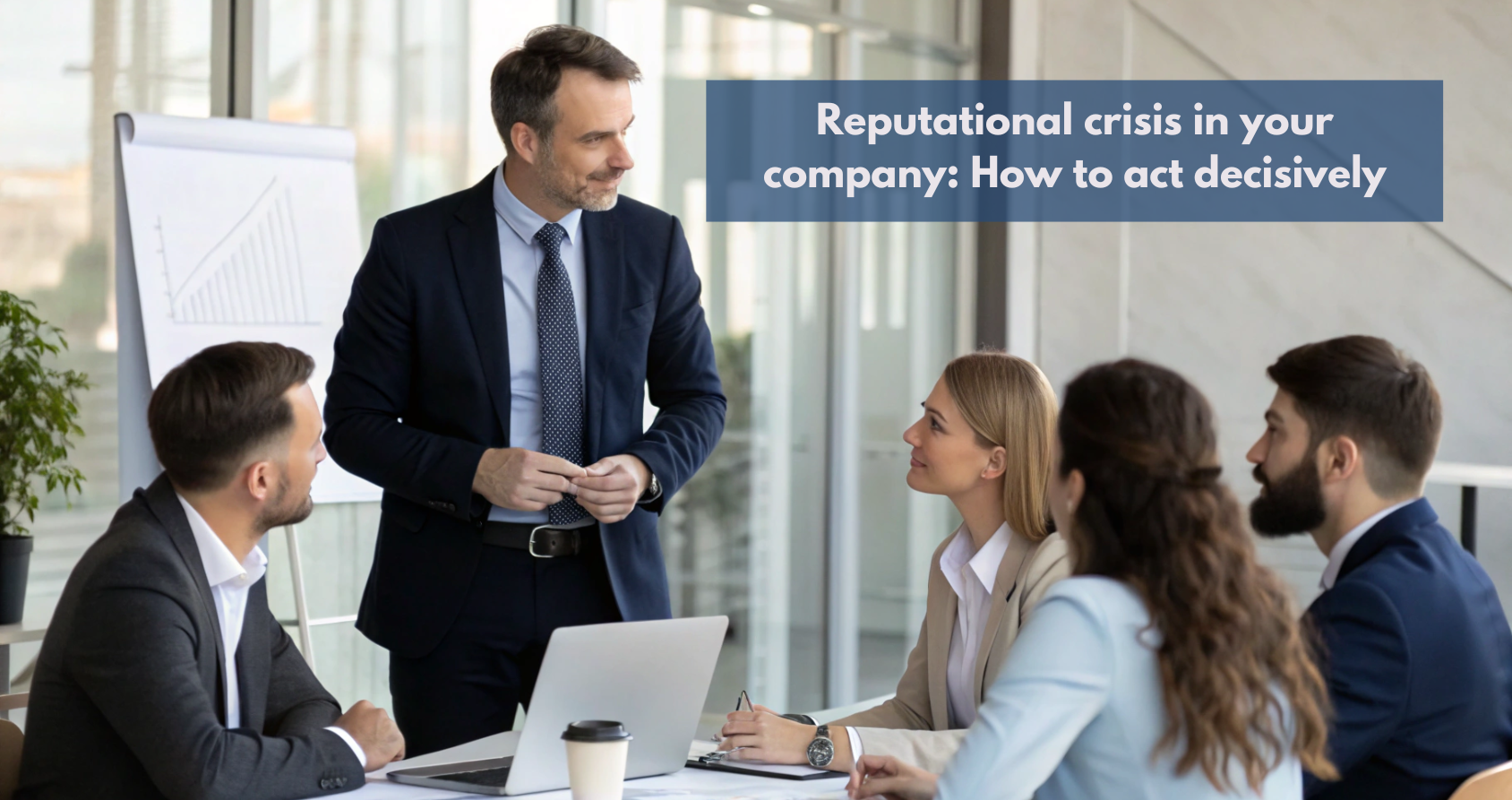 An expert Interim Manager guiding a company through a reputational crisis, symbolizing stability and direction in times of uncertainty.